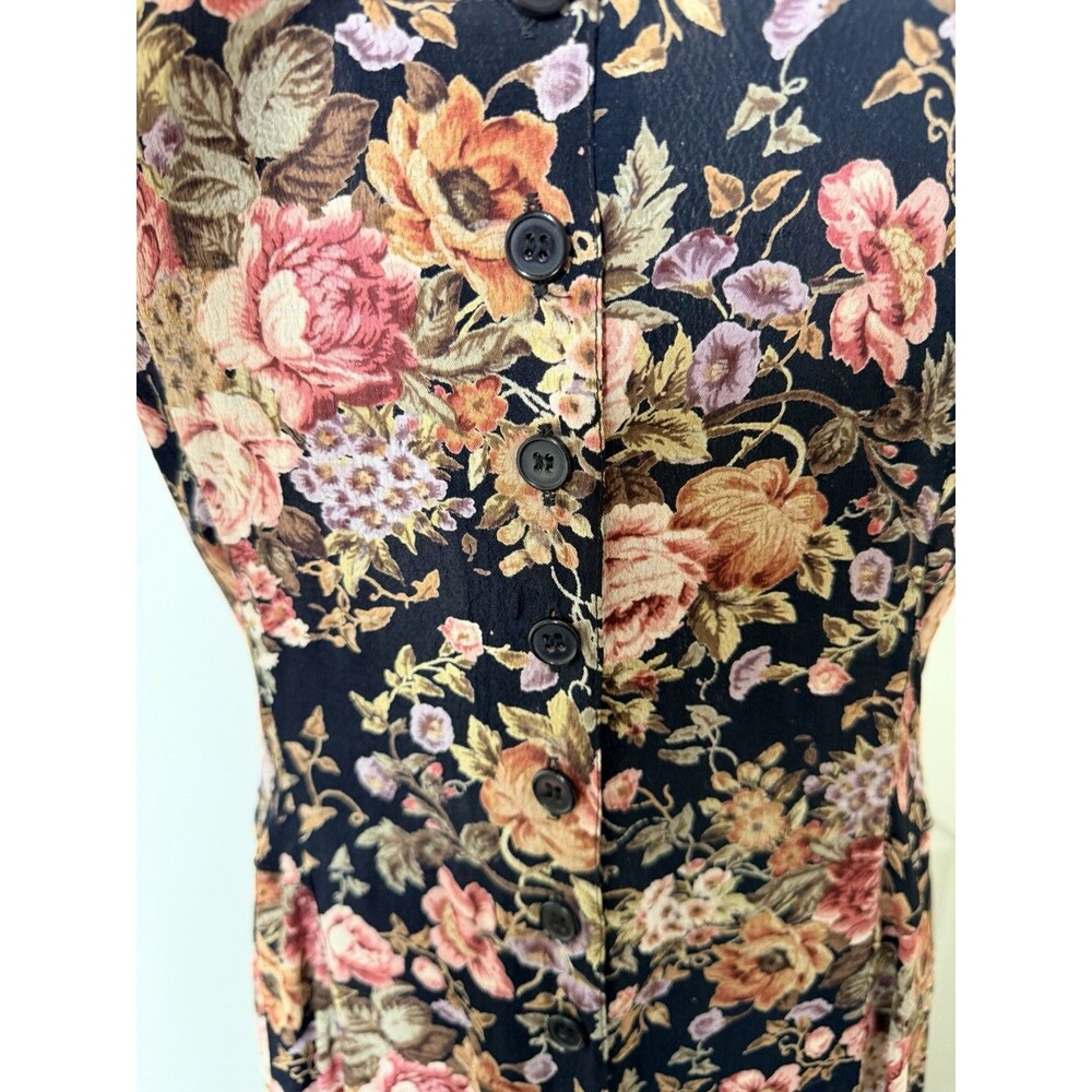 Starina Maxi Dress Medium Floral Button Front Short Sleeve Rayon Cottagecore - Picture 5 of 16